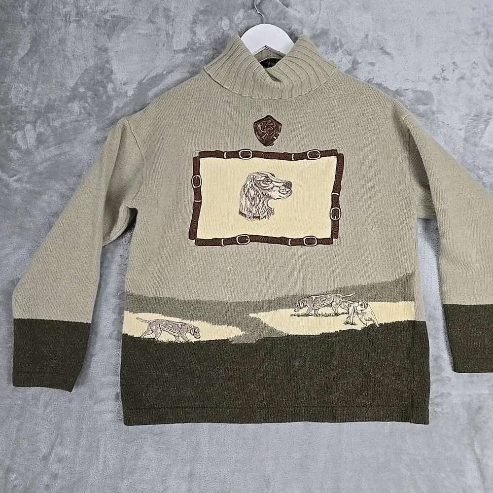 Christina Santandrea Wool Angora Embroidered Cocker Spaniel Sweater Small Green